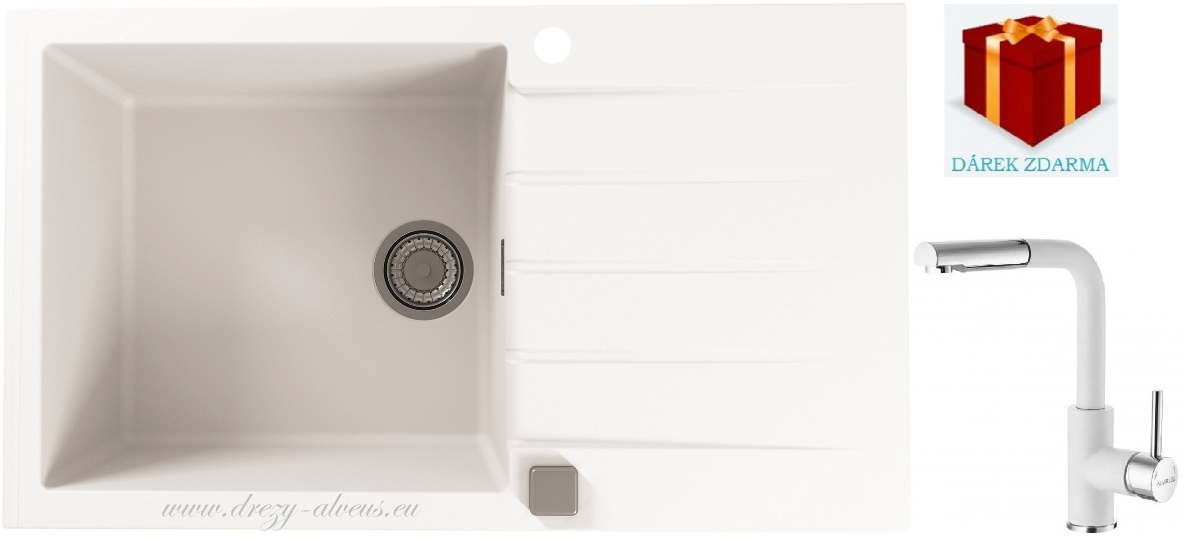 Alveus SET dřez Cadit 40 + baterie Siros - 11 white + dárek